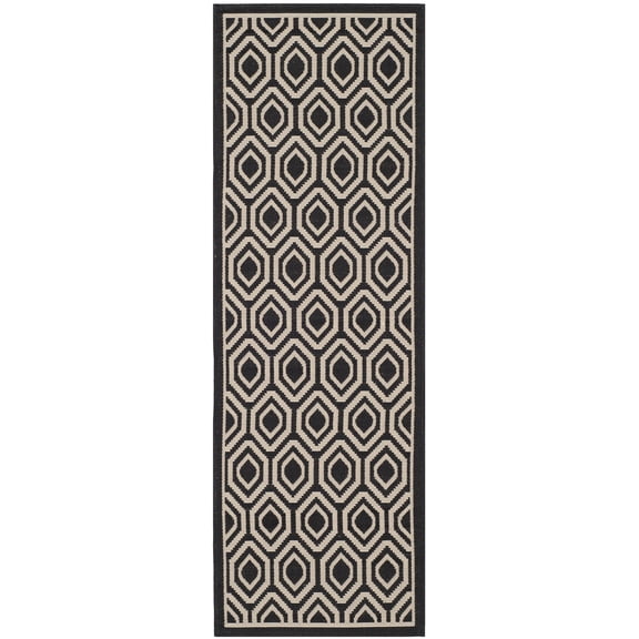 Safavieh Courtyard Amelia Geometric Indoor/Outdoor Runner Rug, Black/Beige, 2'3" x 12'