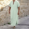 thumbnail image 2 of SIYUDAN Mens Kaftan Thobe Casual Long Sleeve Long Gown Thobe Arabic Thobe with Pockets Mens Muslim Clothing Light Green Abaya, 2 of 4