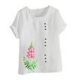 thumbnail image 4 of Women's Tops Summer Casual Crew Neck Flower Printed Button Short Sleeve Blouses Loose Fit Trendy Basic Shirts (M, White 2), 4 of 4