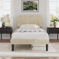 thumbnail image 1 of VECELO Twin Size Upholstered Beds, Modern Platform Bed Frame with Adjustable Headboard, Wooden Slats Support/No Box Spring Needed, Beige, 1 of 8