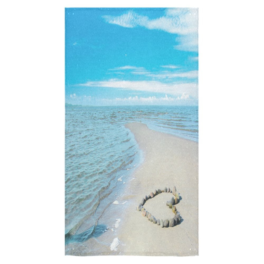 MKHERT Wave on the Beach Heart Pattern Love Romance Sand Coast Bath Towel 30x56 Inches Bathroom Towel Beach Sunbath