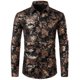 thumbnail image 3 of Camisa de vestir con estampado floral dorado de lujo para hombre, camisas de manga larga con botones y estampado completo en 3D para fiestas, blusas casuales para hombre, 3 of 5