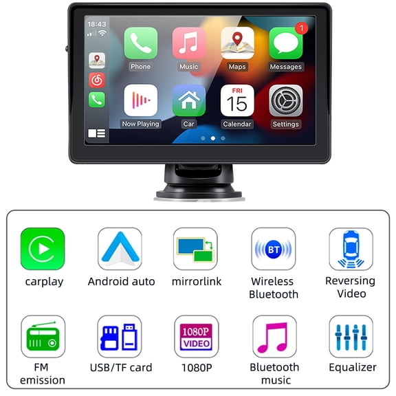 Polarlander 7" Touch Screen Car Stereo with CarPlay, Bluetooth 5.0 and Stereo Reversing Video