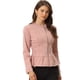 thumbnail image 1 of Chaqueta de mezclilla con cuello redondo y botones de manga larga con volante recortado y peplum para mujer Rosa Empolvado XL, 1 of 5