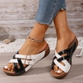 thumbnail image 4 of Rokment Orthopedic Wedge Dress Sandals for Women with Arch Support 2026 Summer Fashion Casual Color Block Buckles Platform Walking Beach Slip on Slides Shoes Black Size 6, 4 of 6