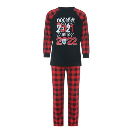 

TOPGOD Family Christmas Matching Pajamas Letters Tops with Plaid Pants