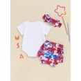 thumbnail image 3 of Suealasg Newborn Girl 4th of July Outfit Letter Print Short Sleeve Romper and Elastic Tie-Dye Shorts Cute Headband 3 6 12 18 Months Baby Girl Memorial Day Clothes, 3 of 6