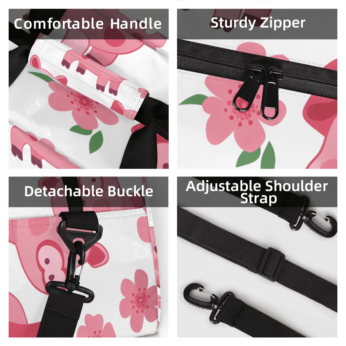 Herdesigns Pig Sports Duffle Bag for Women & Men, Pink Gym Bag Dance Bag Overnight Bag Carry On Weekender Travel Bag