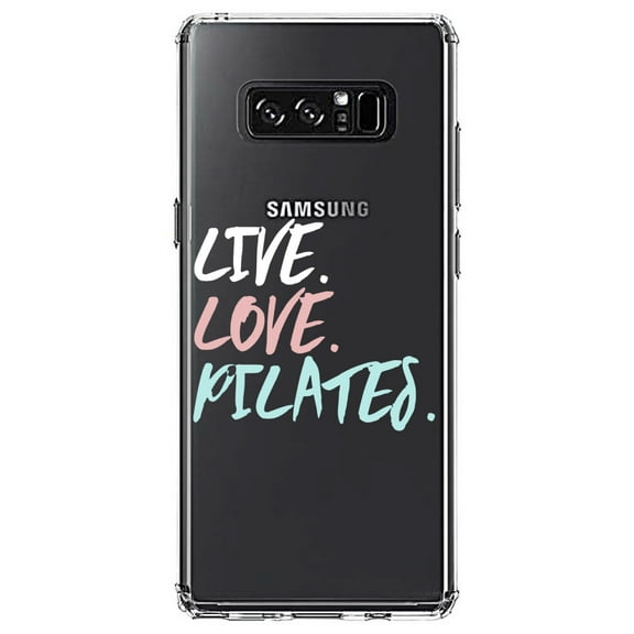DistinctInk Clear Shockproof Hybrid Case for Samsung Galaxy Note 8 - TPU Bumper Acrylic Back Tempered Glass Screen Protector - Live. Love. Pilates.