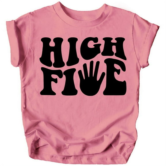 High Five 5th Birthday Groovy Birthday Shirt for Toddler & Youth Boys & Girls Black on Mauve Shirt Youth Medium