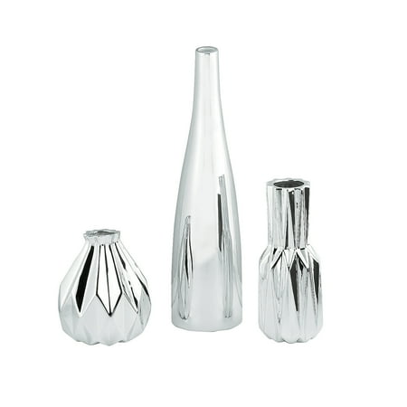 Home Accent Pieces Fun Express - Ceramic Metallic Silver Vase Set (3pc) for Wedding - Home Decor - Decorative Accessories - Home Accents - Wedding - 3 Pieces ()