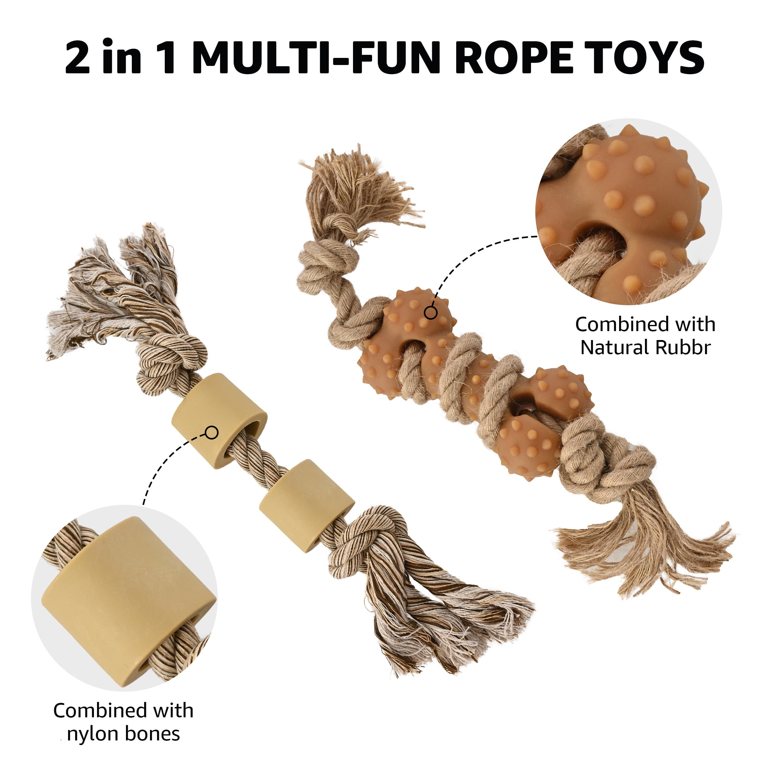 Max & Marlow 6 Pack Dog Rope Toys for Puppy Chewer, 4 Pack Cotton Rope Toys with Nylon Bone, 2 Pack Jute Rope Toys with Natural Rubber