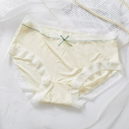 GENGING Women Panties Clearance Ice Silk Hidden Clearance Deals Nude Cotton Crotch Sexy Bottoms Large Size Facial Mask Thin Summer Mid Waist Seamless Bow Lace Underpants