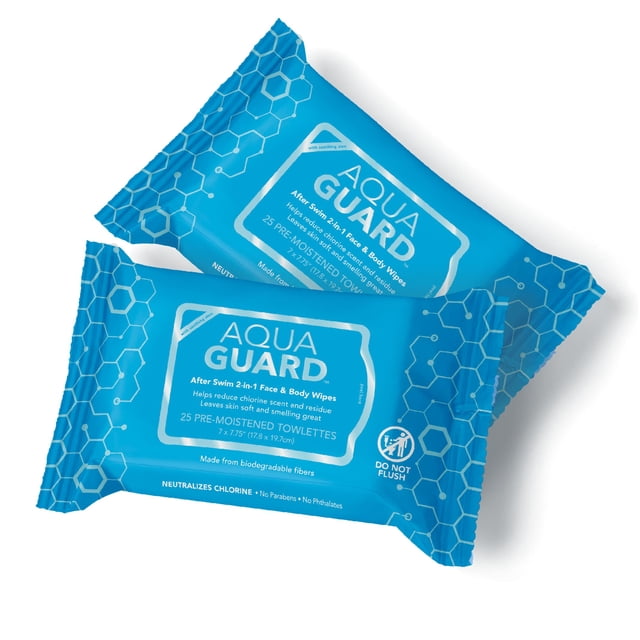 Toallitas para rostro y cuerpo AQUA GUARD para después de nadar, 2 paquetes de 25