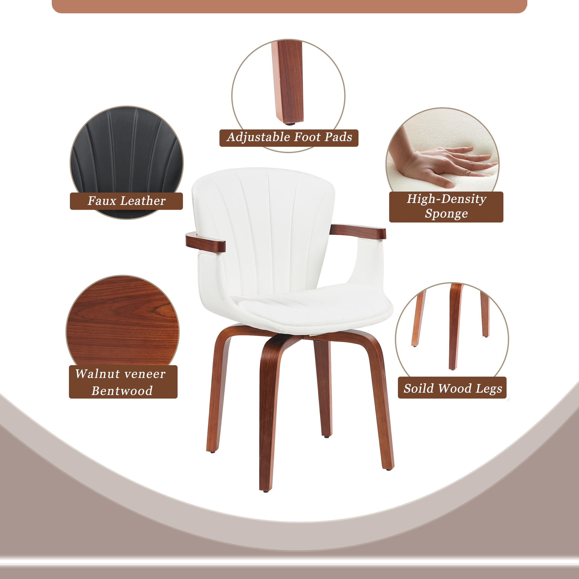 Euroco Swivel Dining Chairs Set of 2,Upholstered Modern Kitchen Side Chairs for Vanity, Living Room,White