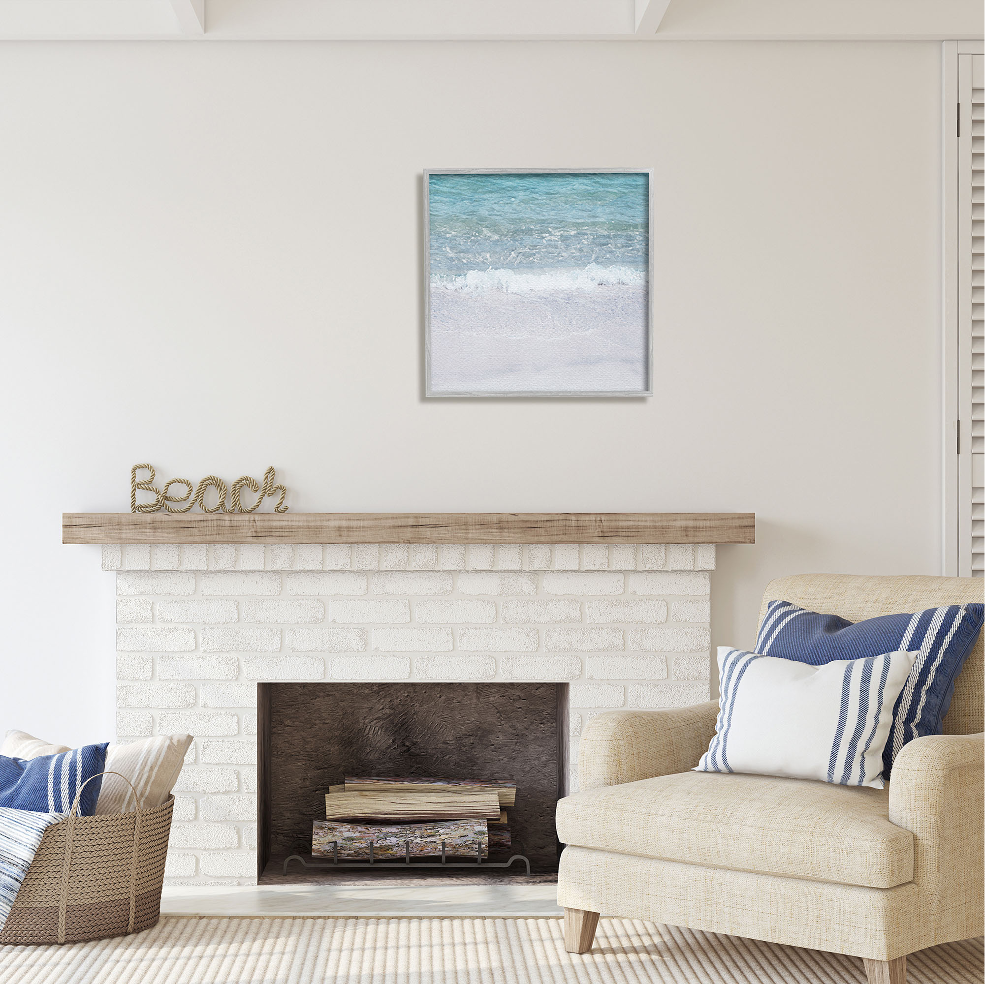 Stupell Industries Sea Waves on Shore Nature Painting Gray Framed Art Print Wall Art, 24 x 24