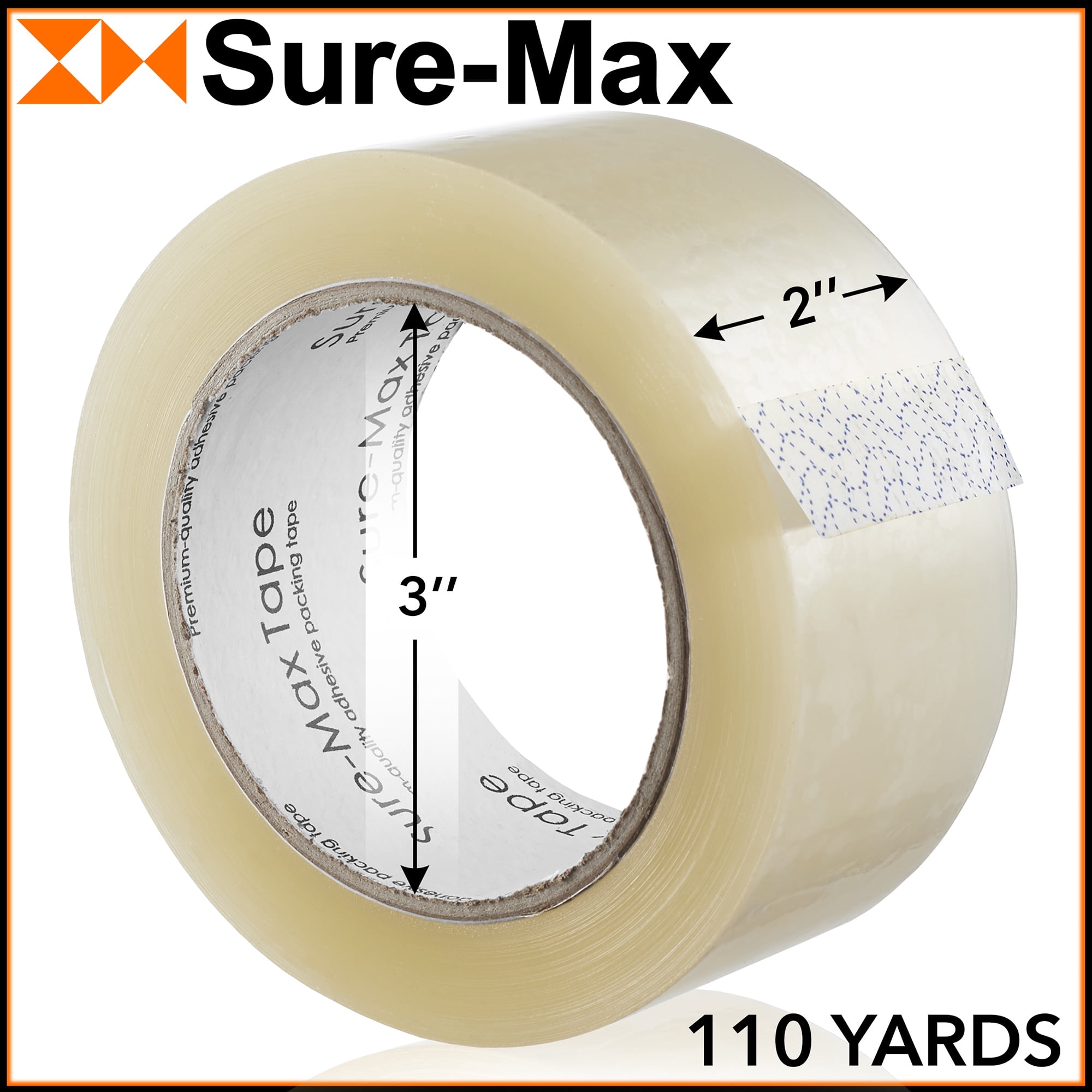 Sure-Max Premium Carton Packing Tape 2.0 mil 330 Feet (110 yards) - Clear - 6 Rolls