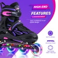 thumbnail image 4 of 2PM SPORTS Vinal Girls Adjustable Inline Skates with Light up Wheels Beginner Fun Illuminating Roller Skates for Kids Boys and Ladies - Purple Large(4Y-7Y US), 4 of 13