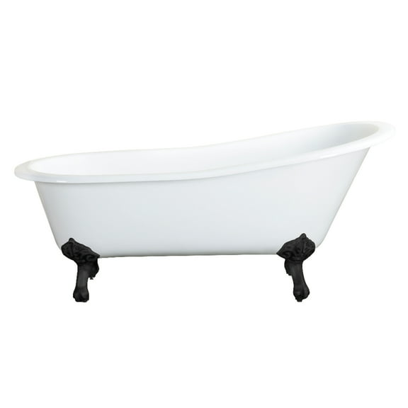 Aqua Eden VCTND5731B0 57" Cast Iron Oval Single Slipper Clawfoot Tub (No Faucet Drillings), White/Matte Black
