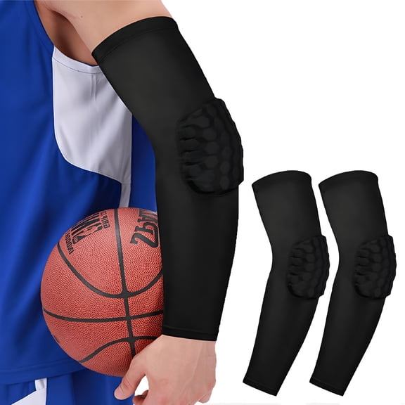 TELOLY Padded Arm Sleeve Volleyball Arm Sleeves, 2 Pack Honeycomb Elbow Pads Elbow Braces, Football Baseball Basketball Sleeves (Black, XXL)