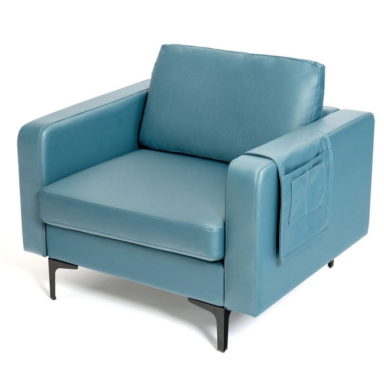 Finihen Upholstered Accent Armchair, Modern Accent Armchair with Side Storage Pocket, for Living Room, Bedroom, Blue