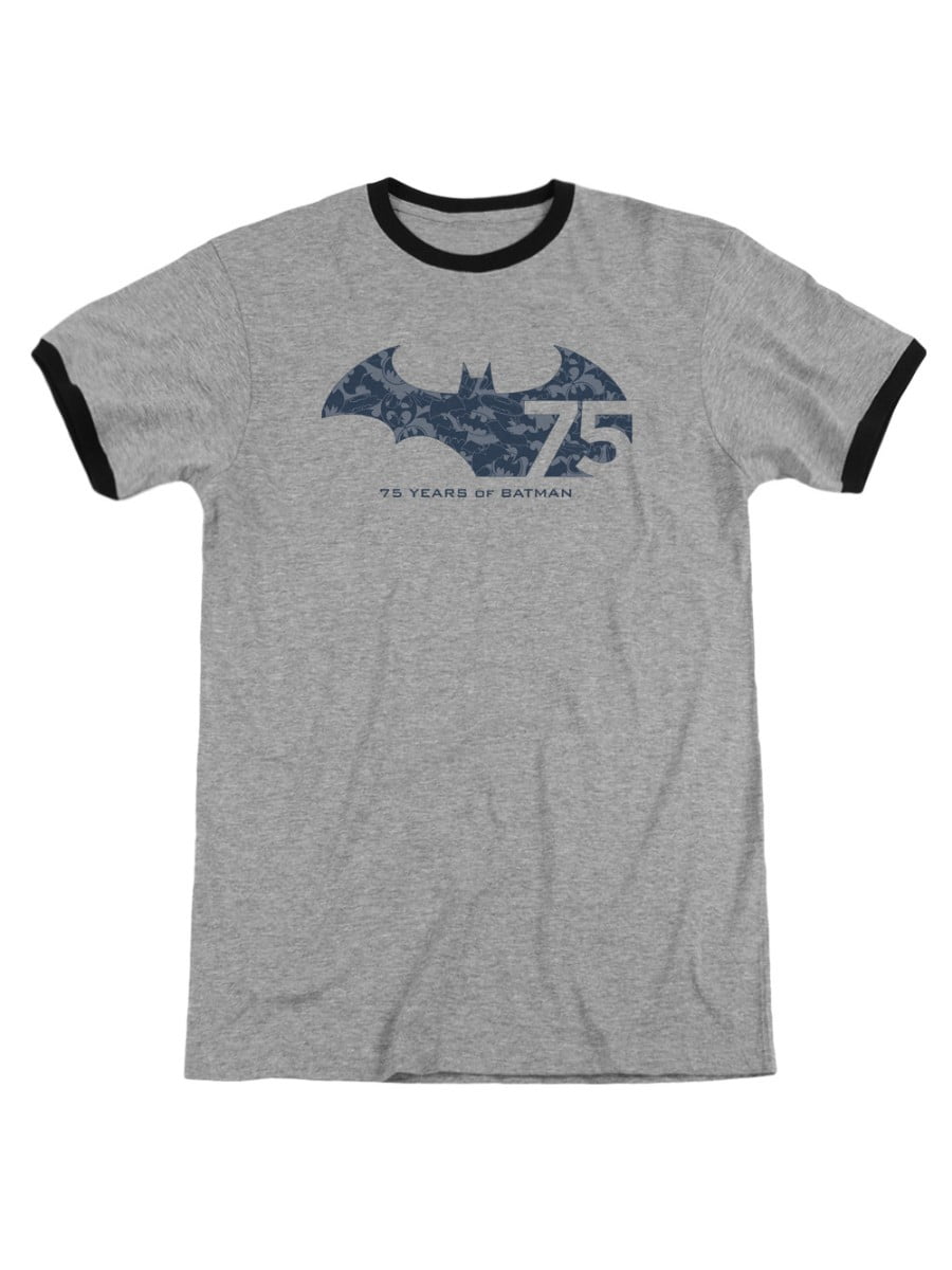 Batman DC 75th Anniversary Collaged Logo 75 Years Adult Ringer T-Shirt Tee  