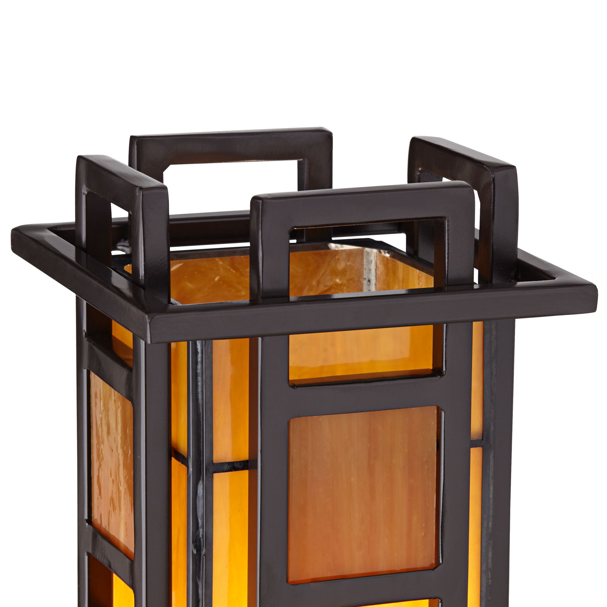 Robert Louis Tiffany Prairie Mission Accent Table Lamp 20" High Bronze Geometric Metal Amber Stained Glass for Bedroom Living Room Bedside Nightstand