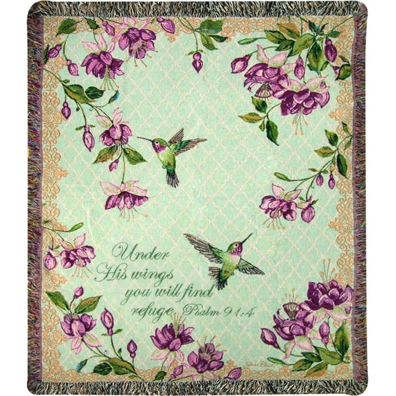 Manual Tapestry Throw, Psalm 91:4, 50 x 60", Ruby's Among The Fuchsia's Scripture