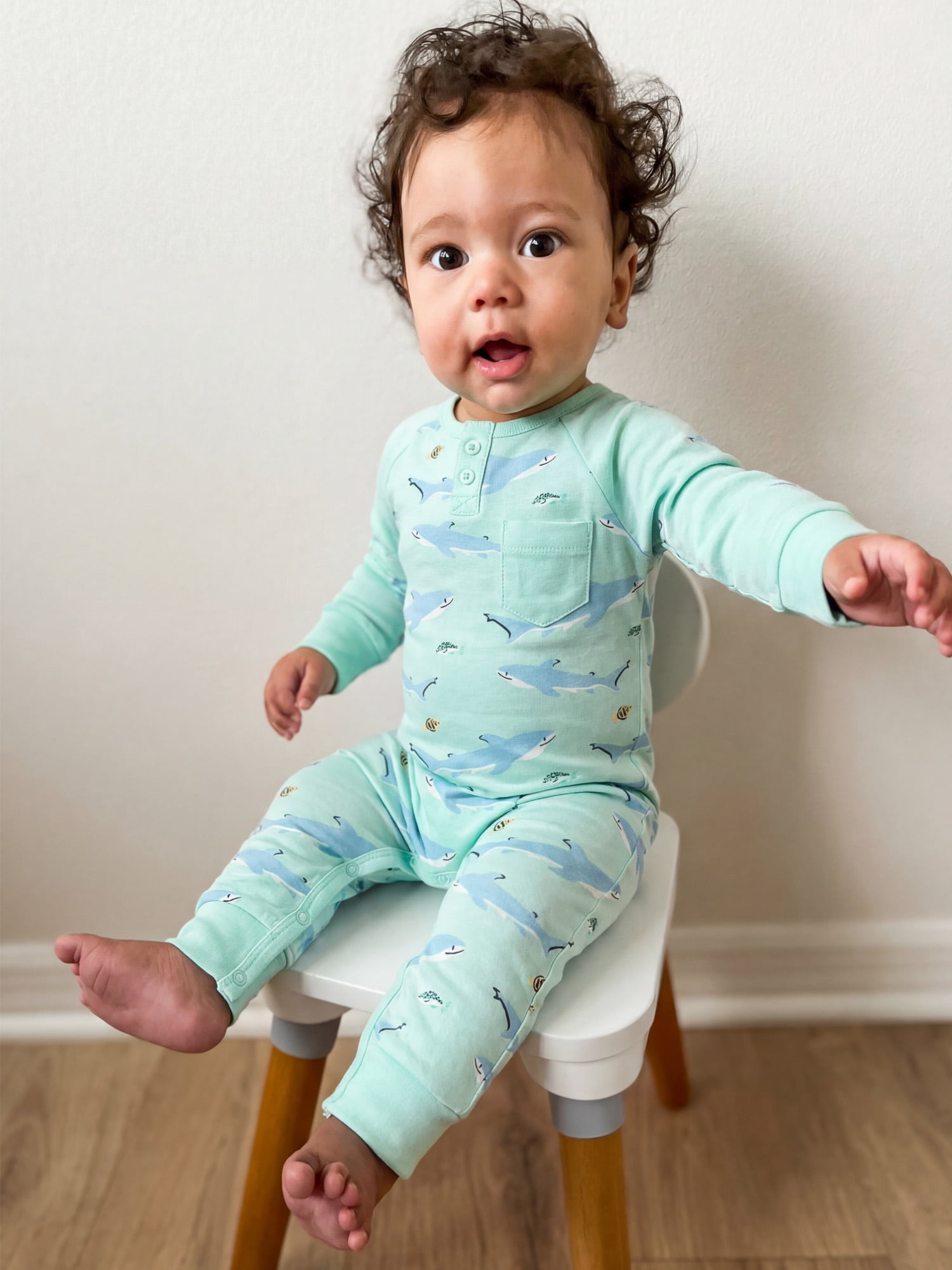 M+A by Monica + Andy Organic Cotton Gender Neutral Long Sleeve Baby Henley One-Piece, Sizes Newborn - 24 Months