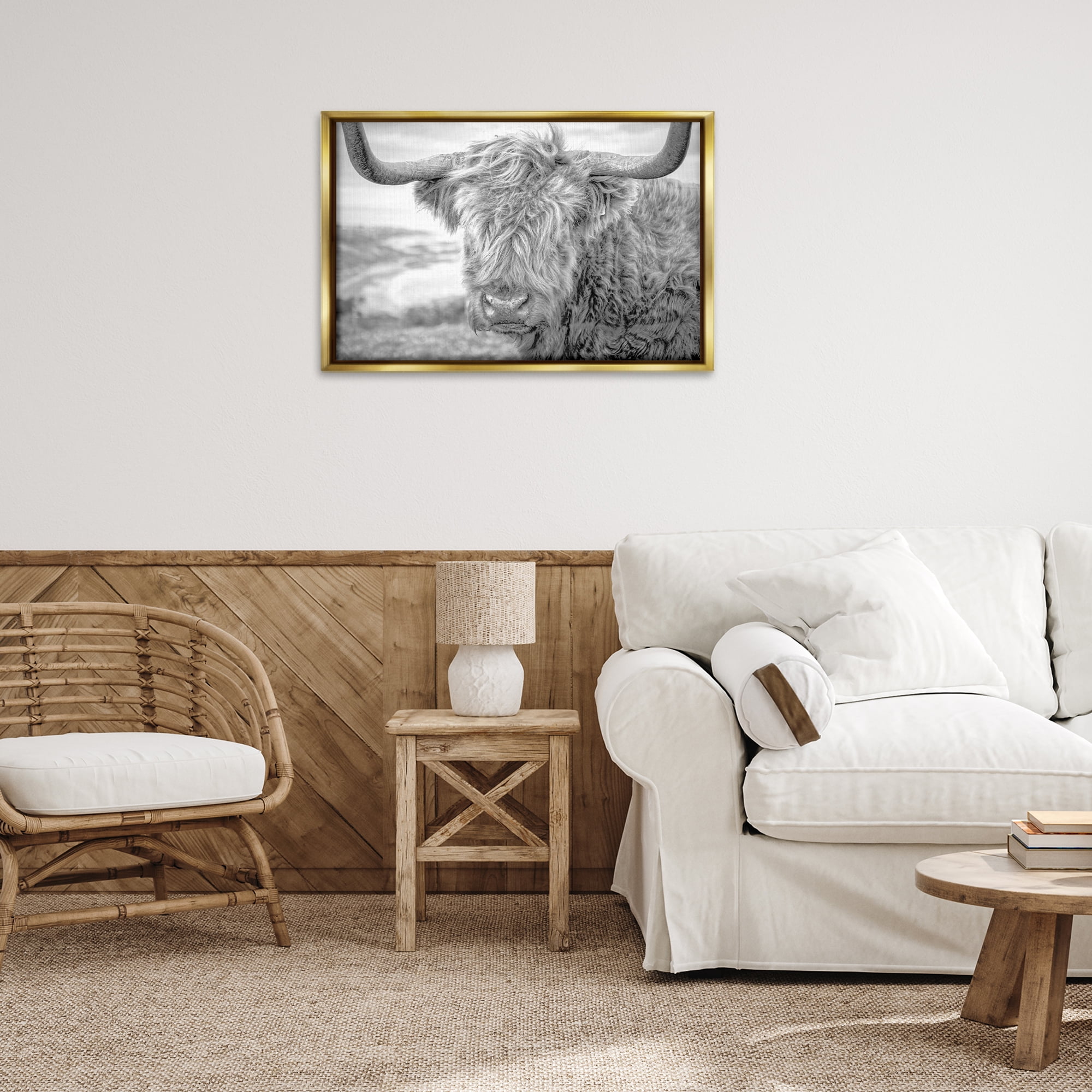 Stupell Industries Close Up Fuzzy Cattle Animals & Insects Photography Gold Floater Framed Canvas Art Print Wall Art, 31 x 21