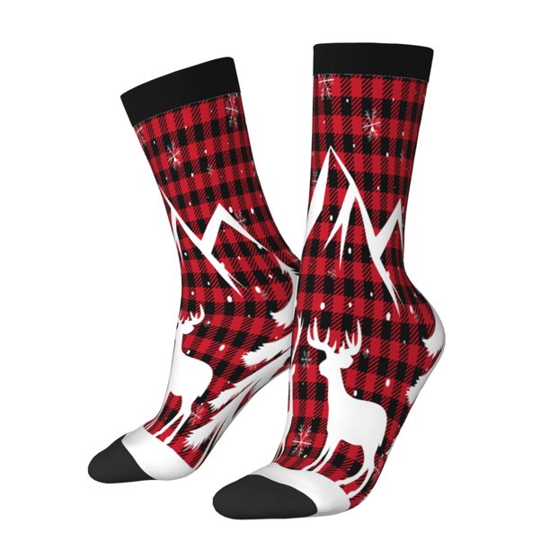 Fotbe Christmas Buffalo Plaid Calcetas Largas con Estampado para Hombre y Mujer – Calcetas de Compresión Transpirables y Elásticas, Viajar y Uso Diario Talla 5-11
