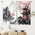 thumbnail image 3 of Watercolor Cherry Blossom Kitchen Curtains - Japanese Asian Chinese Bathroom Window Treatment Drapes - Pink Flower Mountain Cafe Small Bedroom Short French Door Curtains - 27.5x39 Inch, 3 of 6