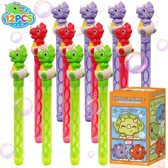 12 Pcs Eggshell Triceratops Bubble Wands with Solution, 3 Colors - Kids Birthday Party Favors, Outdoor Toys, Classroom Treats, Bubble Blowers, Goodie Bag Stuffers