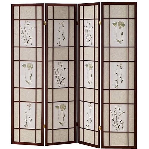 4 Panel Room Divider, Floral Shoji Screen