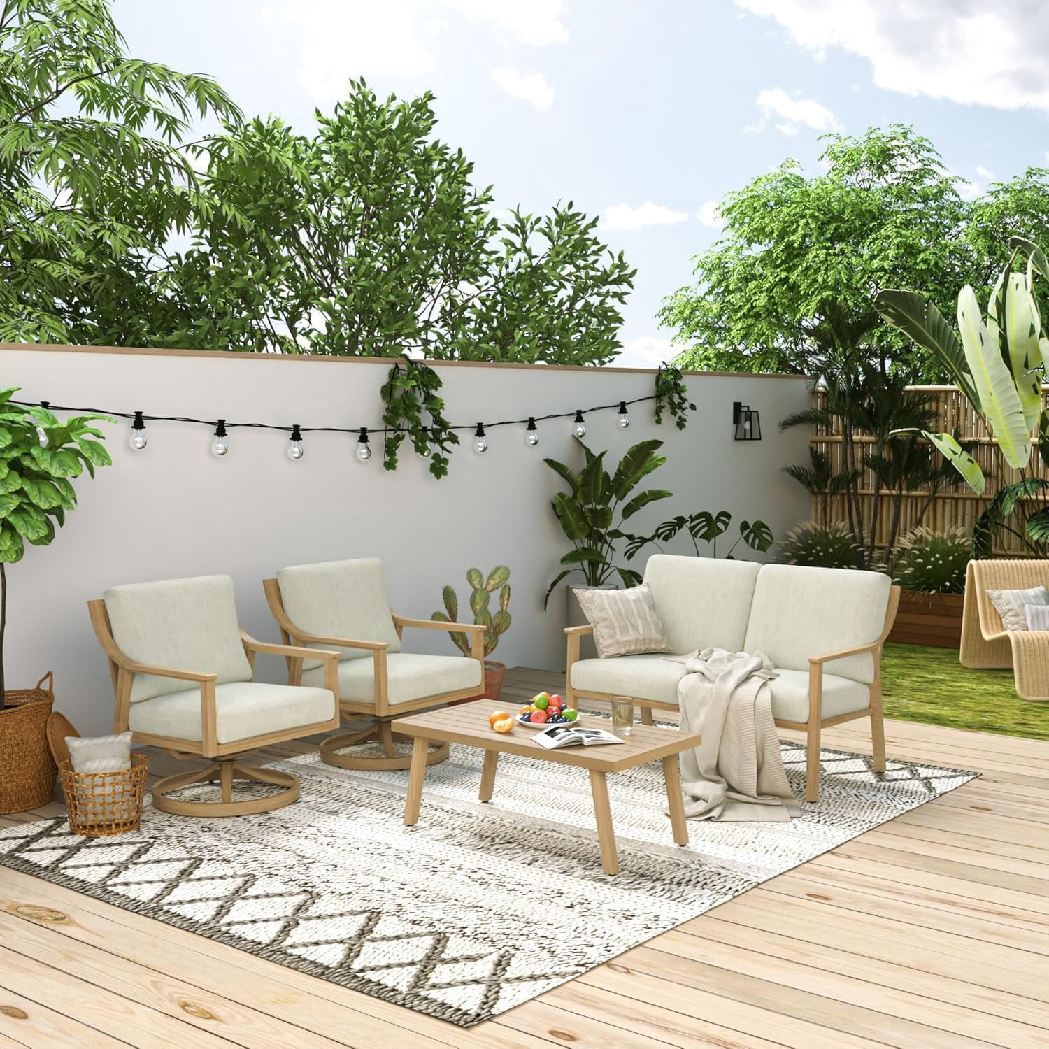 T-Patio Aluminum Outdoor Loveseat, All Weather Patio 2-Seater Sofa, Beige, Set of 1