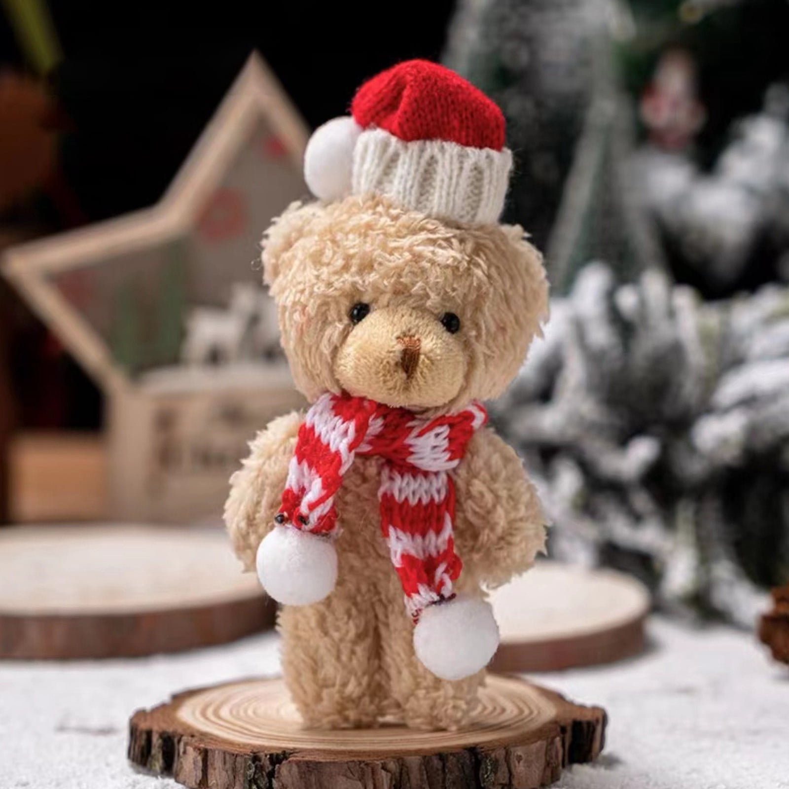 Christmas Teddy Bear with Red Scarf | 6.3" Brown Polyester Cuddly Toy | Soft Velvety Plush for Decor, Gifts & Companionship | Craft & Cake Decoration