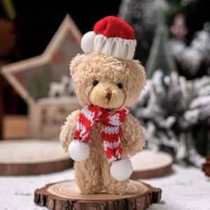 Ours en peluche de Noël avec écharpe rouge 6.3" Marron Polyester Cuddly Toy -Doux Velvety Plush pour Décor, Cadeaux & Entreprise commune & Décoration de gâteau