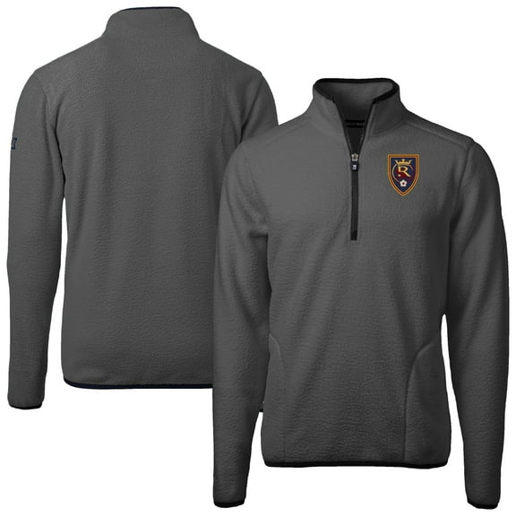 Men's-Cutter & Buck  Gray Real Salt Lake Cascade Eco Fleece Quarter-Zip Jacket