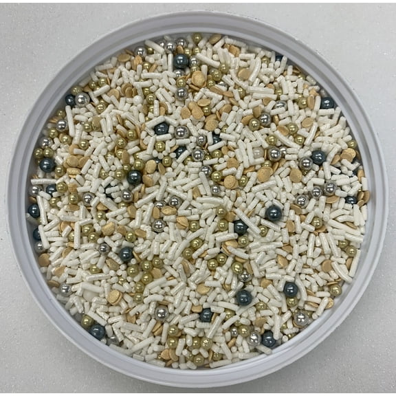 Silver & Gold Christmas Confetti Sprinkles, Cake, Cookie, Donut, Cakepop Toppings, 6 oz.