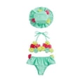 thumbnail image 2 of Infant Baby Girl Flower Swimsuit 3Pcs Halter Triangle Tops Ruffle Bottoms Sun Hat Bikini Set Bathing Suit Swimwear, 2 of 10