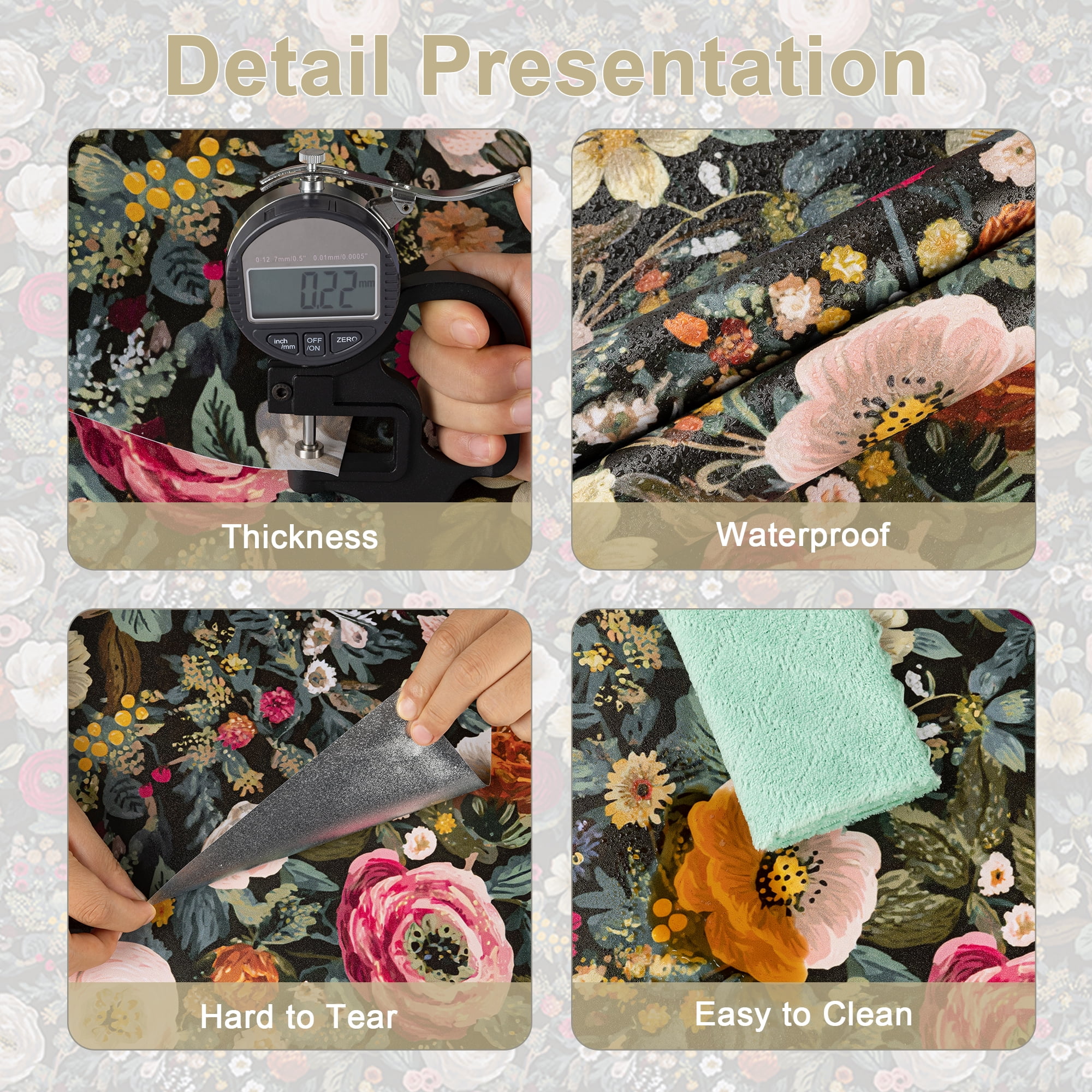 (3 pack) Abyssaly Floral Wallpaper Peel and Stick 17.3"×118.1" Floral Black Wallpaper Vintage Plant Oil-Painting Self Adhesive Textured Wall Paper Contact Paper Home Decor Wall Covering