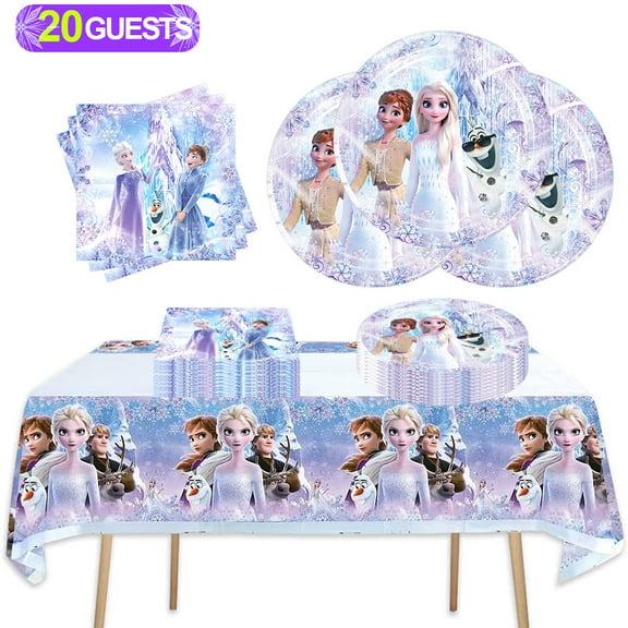 20 Guests Birthday Party Supplies Cartoon Decorations Tablecloth Plates and Napkins Dinnerware Set Table Decorations for Birthday Ice Princess Party Tableware Set