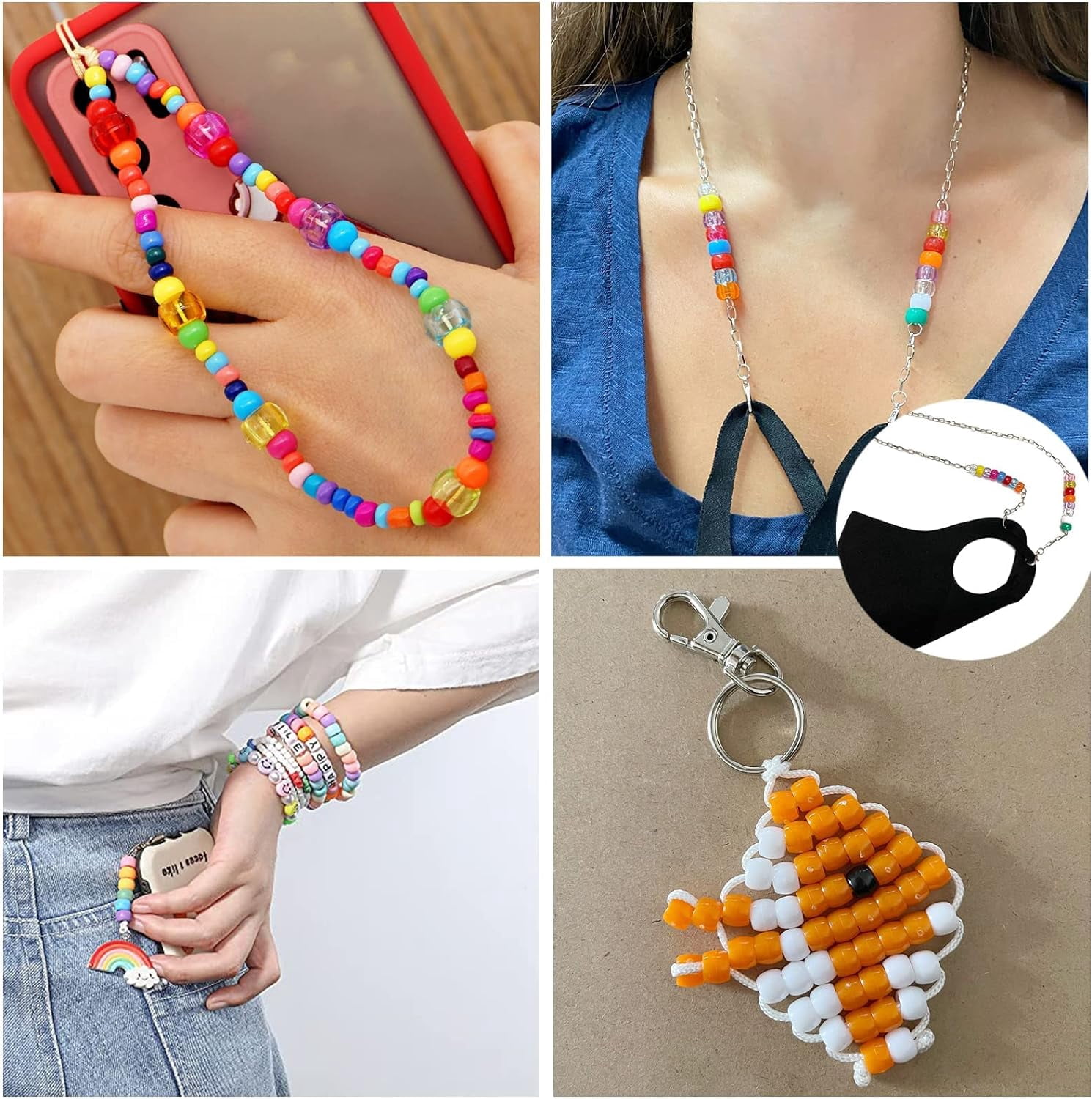 Pony Beads 3600 Pcs 6x9mm Multi-Colored Plastic Craft Beads Set, Bulk Rainbow Hair Beads 24 Assorted Colors for DIY Crafting Jewelry Making Kandi Bracelets