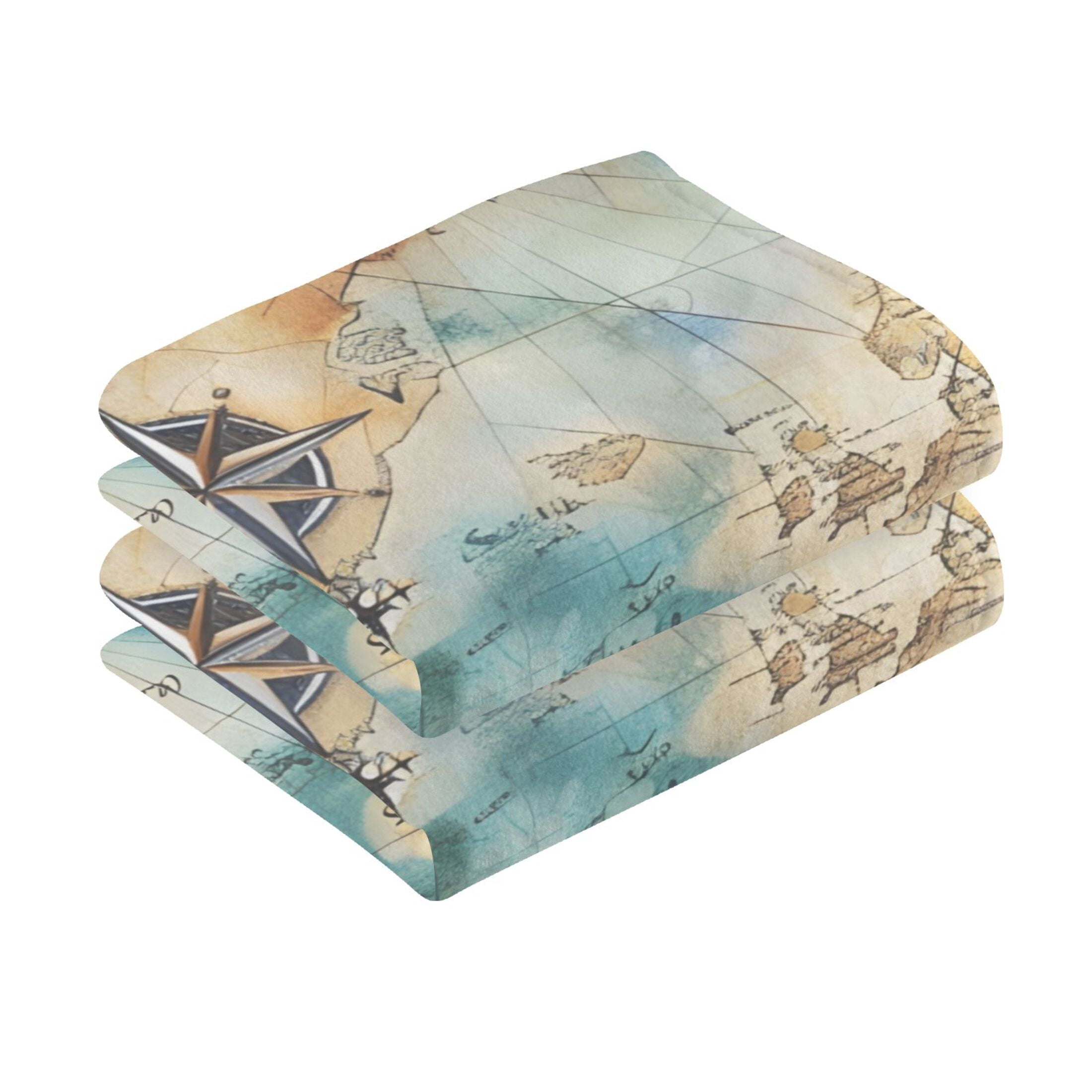 Sailing Ship and Nautical Chart 2 Pcs Hand Towel Set Cotton Absorbent Soft Face Towels Bath Towels for Bathroom Kitchen Shower Hotel Decor 16"x28"