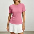 thumbnail image 5 of Rhuody Women Tops Open Back Short Sleeve Tops Loose Fit Athletic Crop Tee Gym Running Yoga Shirt Classic Women'S Clothing Pink, 5 of 6