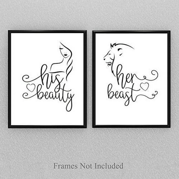His Beauty/Her Beast - Set of Two - 11x14 Unframed Art Print - Great Home/Living Room Decor/Wedding Gift