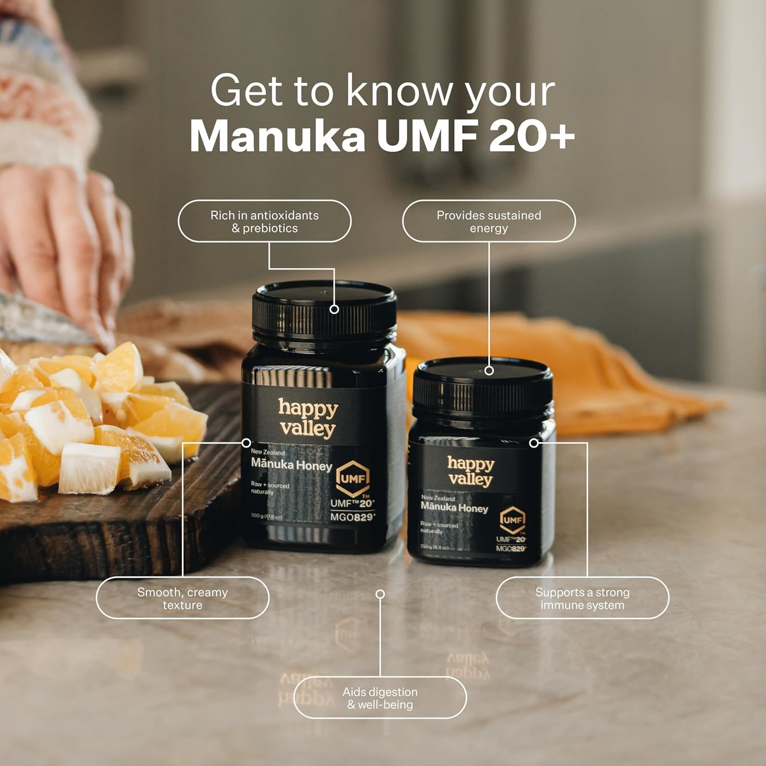 Happy Valley Manuka Honey - UMF 20+ (8.8oz, 250g) - Certified Raw New Zealand Mānuka - UMF 20+, MGO 850+