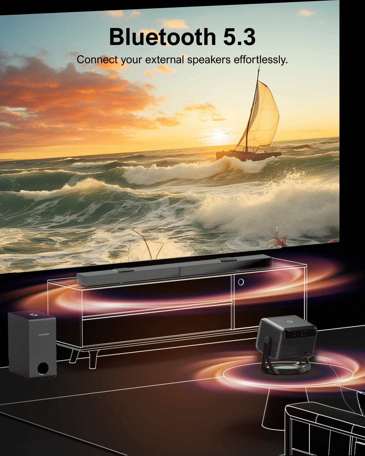 ULTIMEA Nova C40 Lite WiFi Bluetooth 4K HDR Mini Projector, Black, 1 Count, 1 Pack