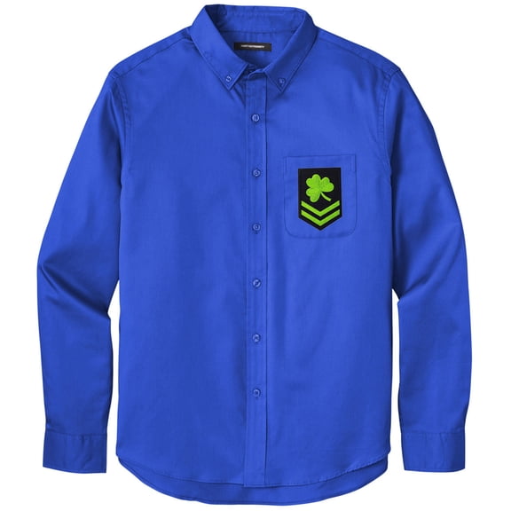 Men's IRISH MILITARY PATCH Twill Shirt with Pocket, Extra-Small Royal Blue