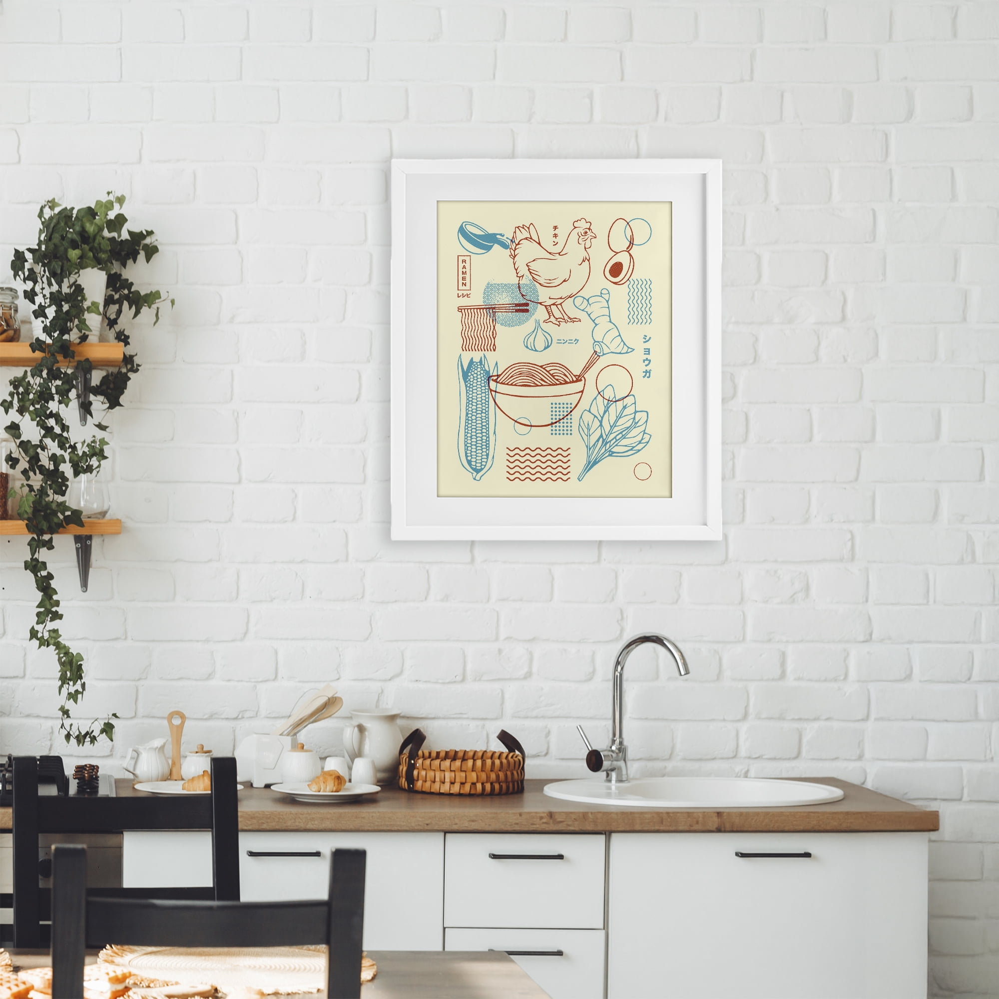 Stupell Industries Minimalist Ramen Ingredients White Framed Print Under Glass, design by Tobe Fonseca